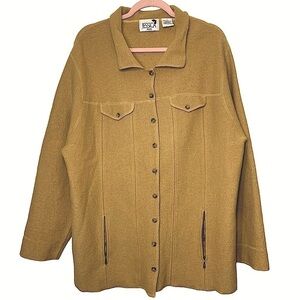 VINTAGE Tan Brown Wool Button Down Shacket Neutral Cardigan Sweater Pocket Sz 1X